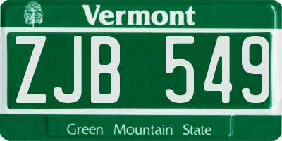 VT license plate ZJB549