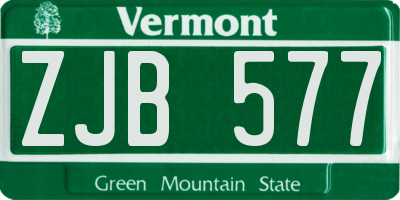 VT license plate ZJB577