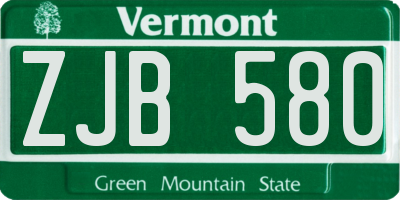 VT license plate ZJB580
