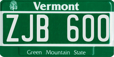 VT license plate ZJB600