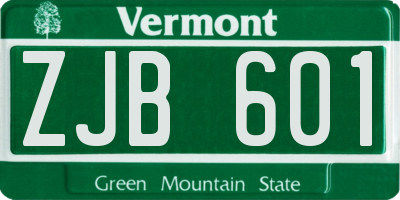 VT license plate ZJB601