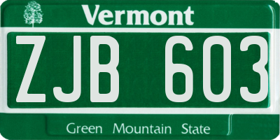 VT license plate ZJB603