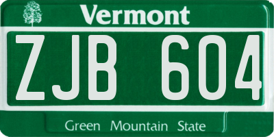 VT license plate ZJB604