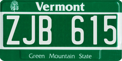 VT license plate ZJB615
