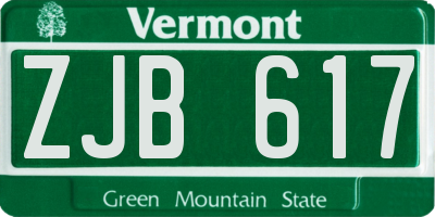 VT license plate ZJB617