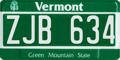 VT license plate ZJB634