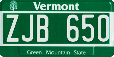 VT license plate ZJB650