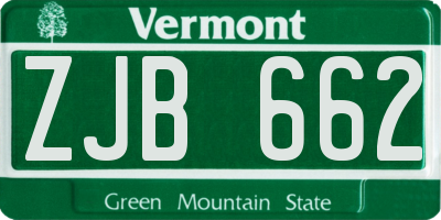 VT license plate ZJB662