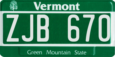 VT license plate ZJB670