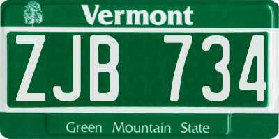 VT license plate ZJB734