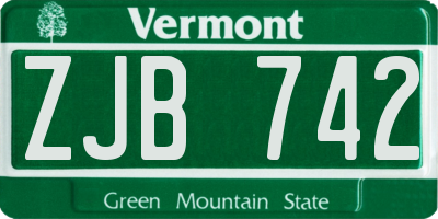 VT license plate ZJB742