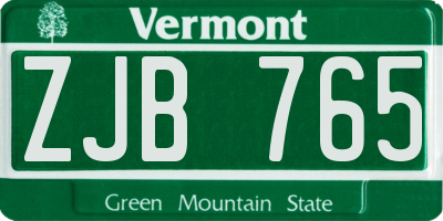 VT license plate ZJB765
