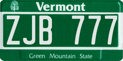 VT license plate ZJB777