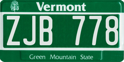 VT license plate ZJB778