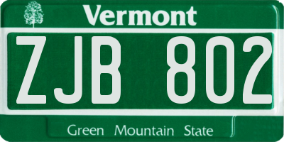 VT license plate ZJB802