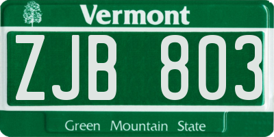 VT license plate ZJB803
