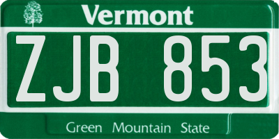 VT license plate ZJB853