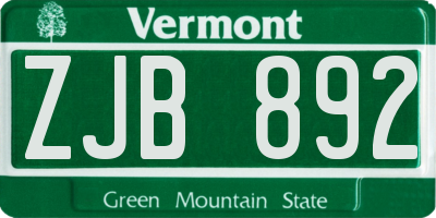 VT license plate ZJB892