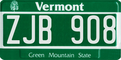 VT license plate ZJB908