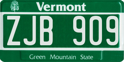 VT license plate ZJB909
