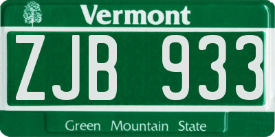 VT license plate ZJB933