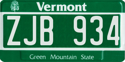 VT license plate ZJB934