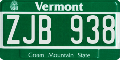 VT license plate ZJB938