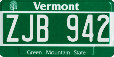 VT license plate ZJB942
