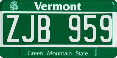 VT license plate ZJB959