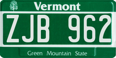 VT license plate ZJB962