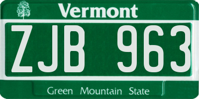 VT license plate ZJB963