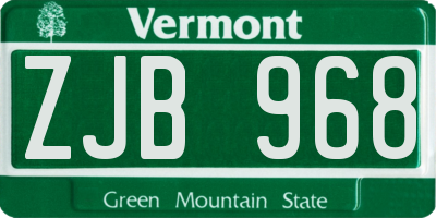 VT license plate ZJB968