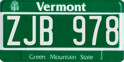 VT license plate ZJB978
