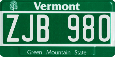 VT license plate ZJB980