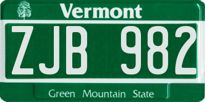 VT license plate ZJB982