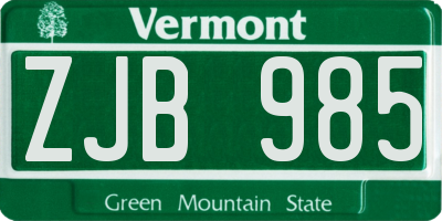 VT license plate ZJB985