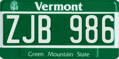 VT license plate ZJB986