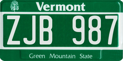 VT license plate ZJB987