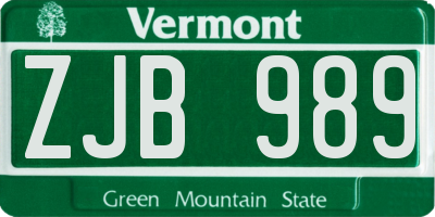 VT license plate ZJB989