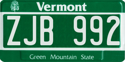 VT license plate ZJB992