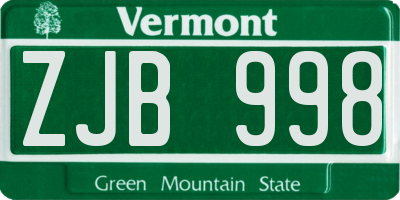VT license plate ZJB998