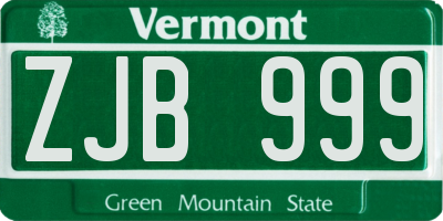 VT license plate ZJB999