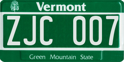 VT license plate ZJC007