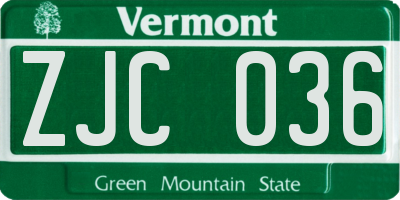 VT license plate ZJC036