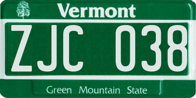 VT license plate ZJC038