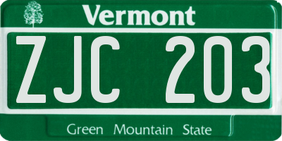 VT license plate ZJC203