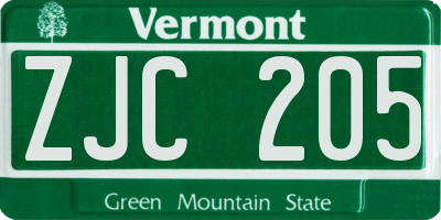 VT license plate ZJC205