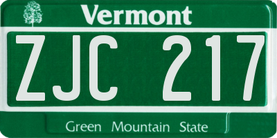 VT license plate ZJC217