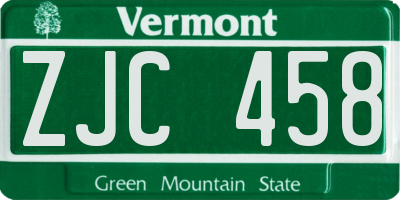VT license plate ZJC458