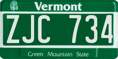 VT license plate ZJC734
